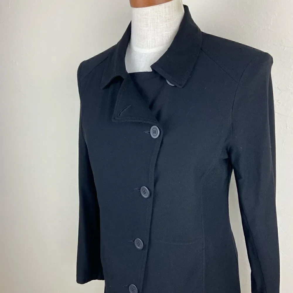 Eileen Fisher Asymmetric Knit Stretch Button-Up Jacket - Black